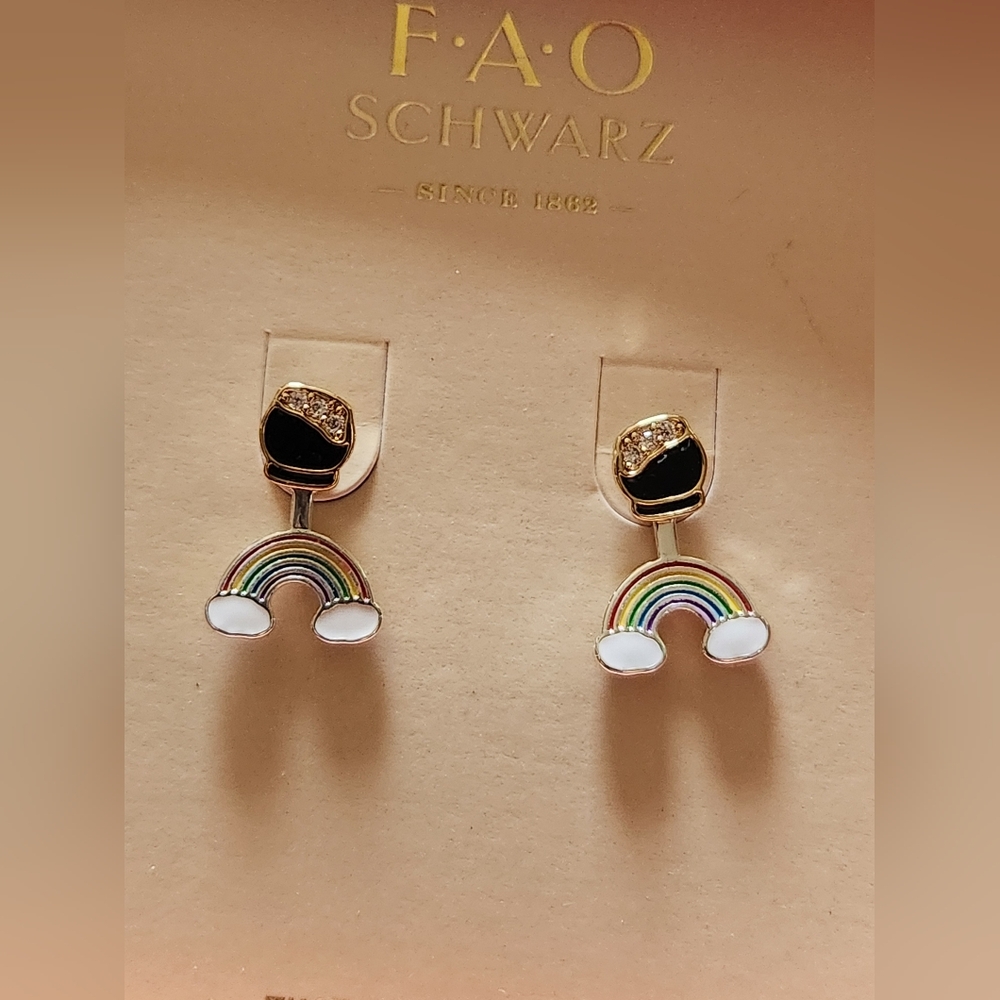 FAO Schwarz Rainbow Pot O Gold St Patrick's Day Earrings New